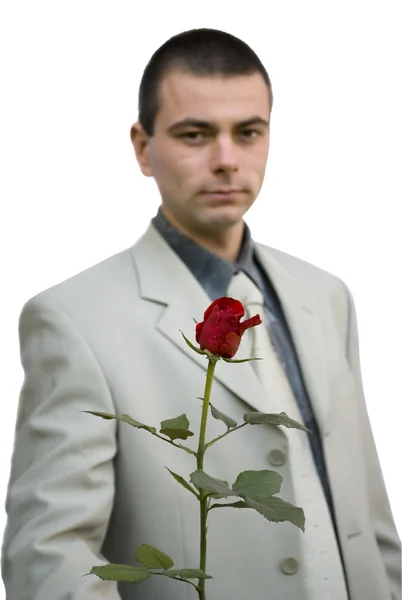Obchodní muž drží růžové — Stock fotografie