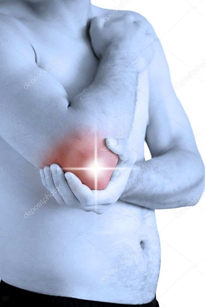 Young man having pain in his elbow