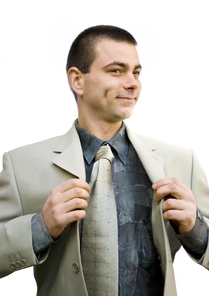 Портрет Успішного Усміхненого Щасливого Бізнесмена Який Тримає Піджак — стокове фото