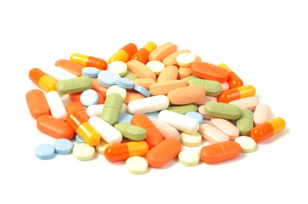 Пачки разных таблеток — стоковое фото