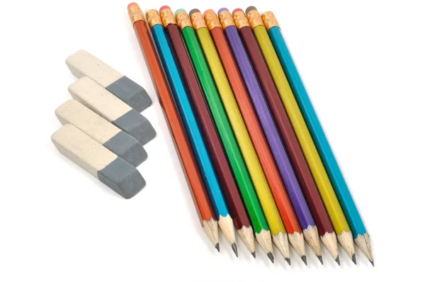 Pencils and eracers — Stock Photo, Image
