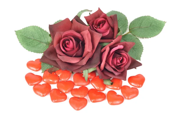 Dulces corazones y rosas — Foto de Stock