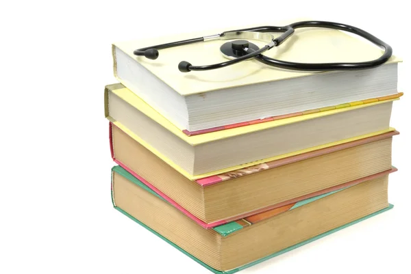 Kitaplar Beyaz Arka Plan Üzerinde Izole Stetoskop Stok — Stok fotoğraf