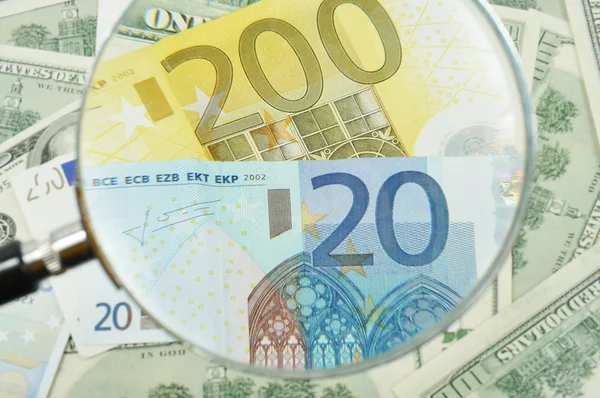 Долари Фон Євро Крупним Планом — стокове фото