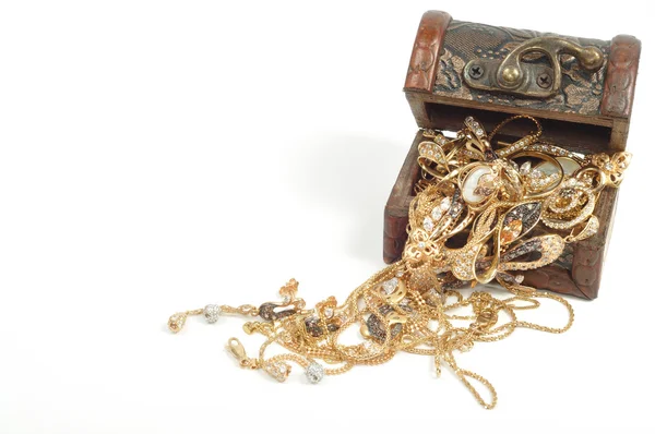 Mode Guld Smycken Trälåda Isolerad Vit Bakgrund — Stockfoto