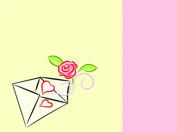 Postai borítékban szívek és a rózsa — Stock Vector