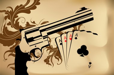Revolver and playind cards clipart