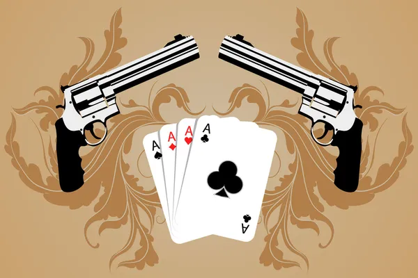 Revolver és a playind kártya — Stock Vector
