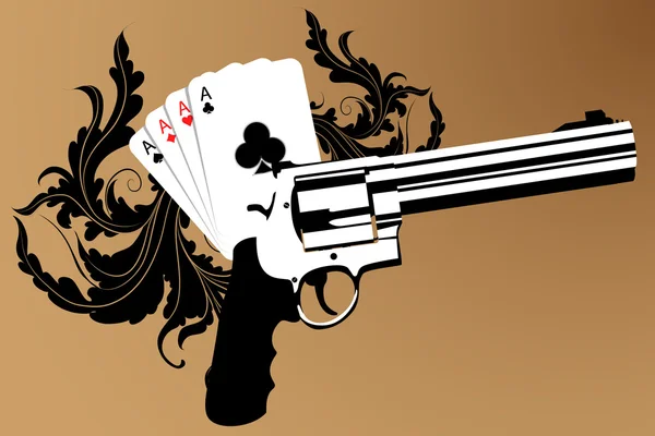 Revolver and playind cards — Stock Vector
