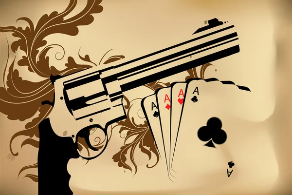 Revolver und Spielkarten — Stockvektor