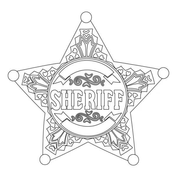 Svart Kontur Vektor Sheriff Stjärna Vit Bakgrund — Stock vektor