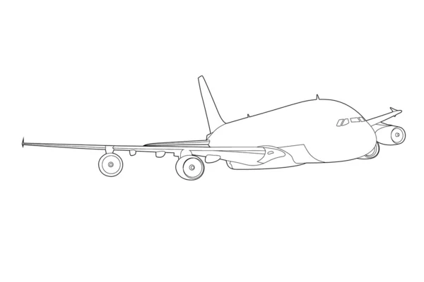 Svart Kontur Vektor Flygplan Vit Bakgrund — Stock vektor