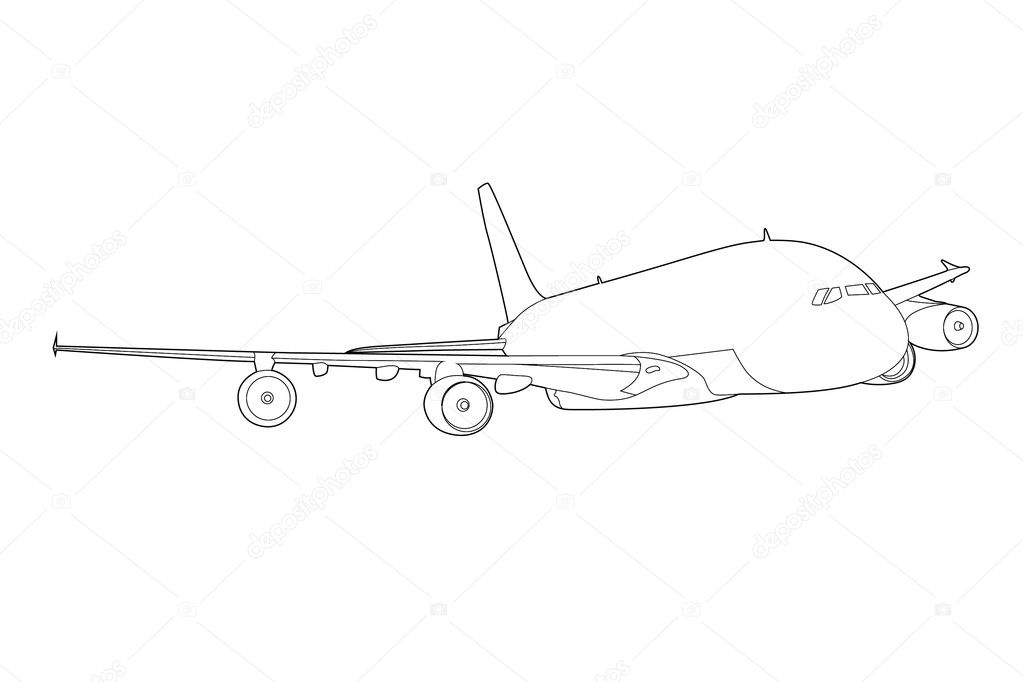 Black outline vector airplane on white background