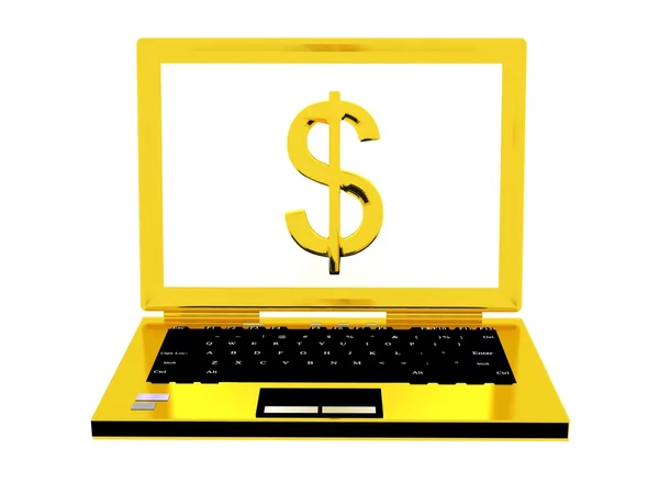 Golden success computer with dollar symbol — Stock Photo, Image