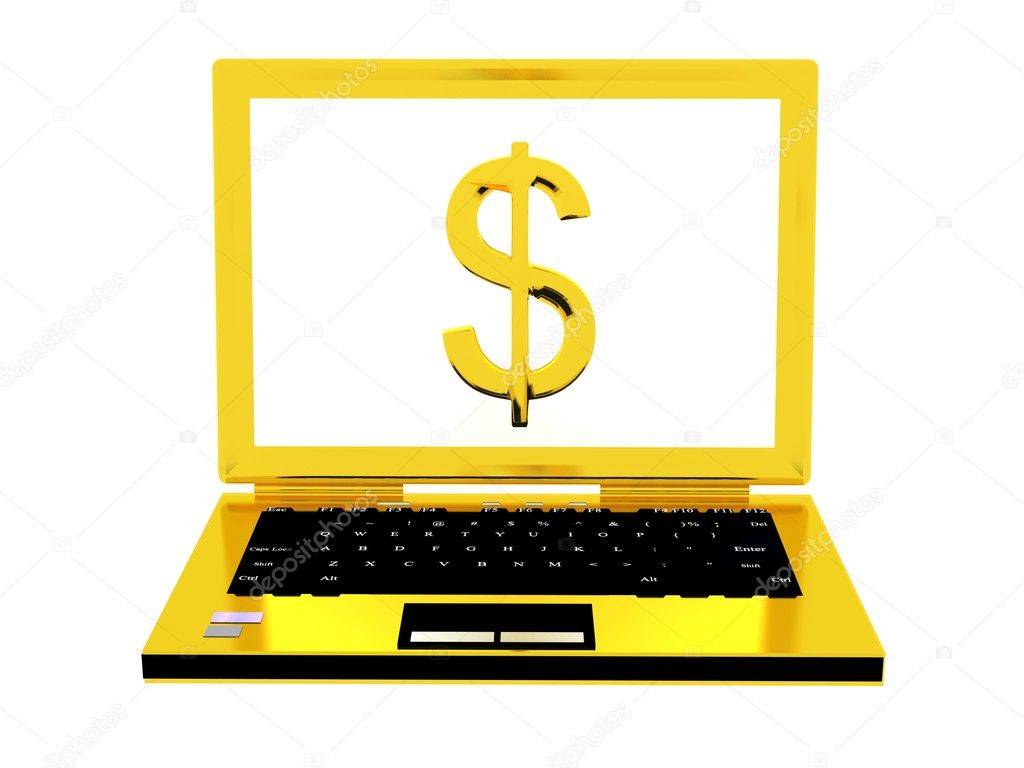 Golden success computer with dollar symbol