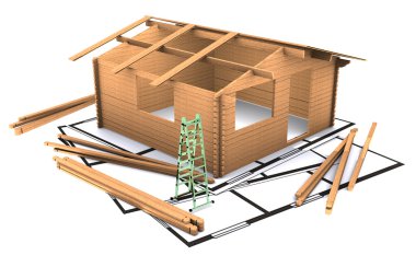 Üç dimentional ahşap ahşap ev