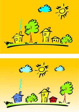 Stilyzed colored houses standing on the ground clipart