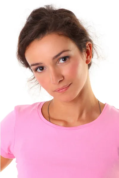 Mujer casual sonriendo - Retrato de una hermosa joven fe aislada — Foto de Stock