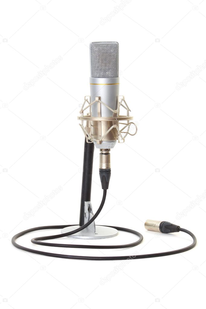 Studio microphone on stand isolated on white background