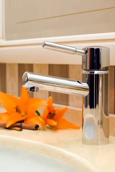 Faucet inside beautiful bathroom — Stock Photo, Image
