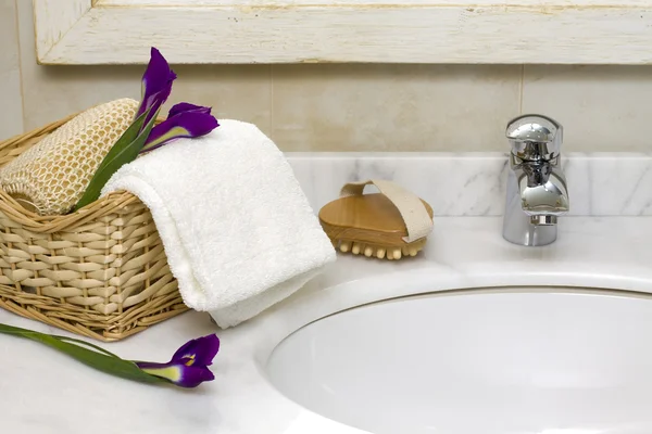 Розкішний інтер'єр ванної кімнати з раковиною і кран — стокове фото