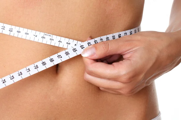 stock image Closeup measurement of a female waist on a white background