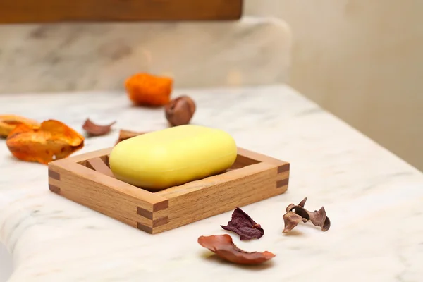 stock image Bar of natural soap in bathroom - interior detail