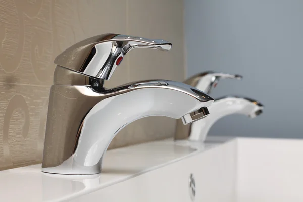Faucet and sink - modern bathroom close-up — Stock Photo, Image
