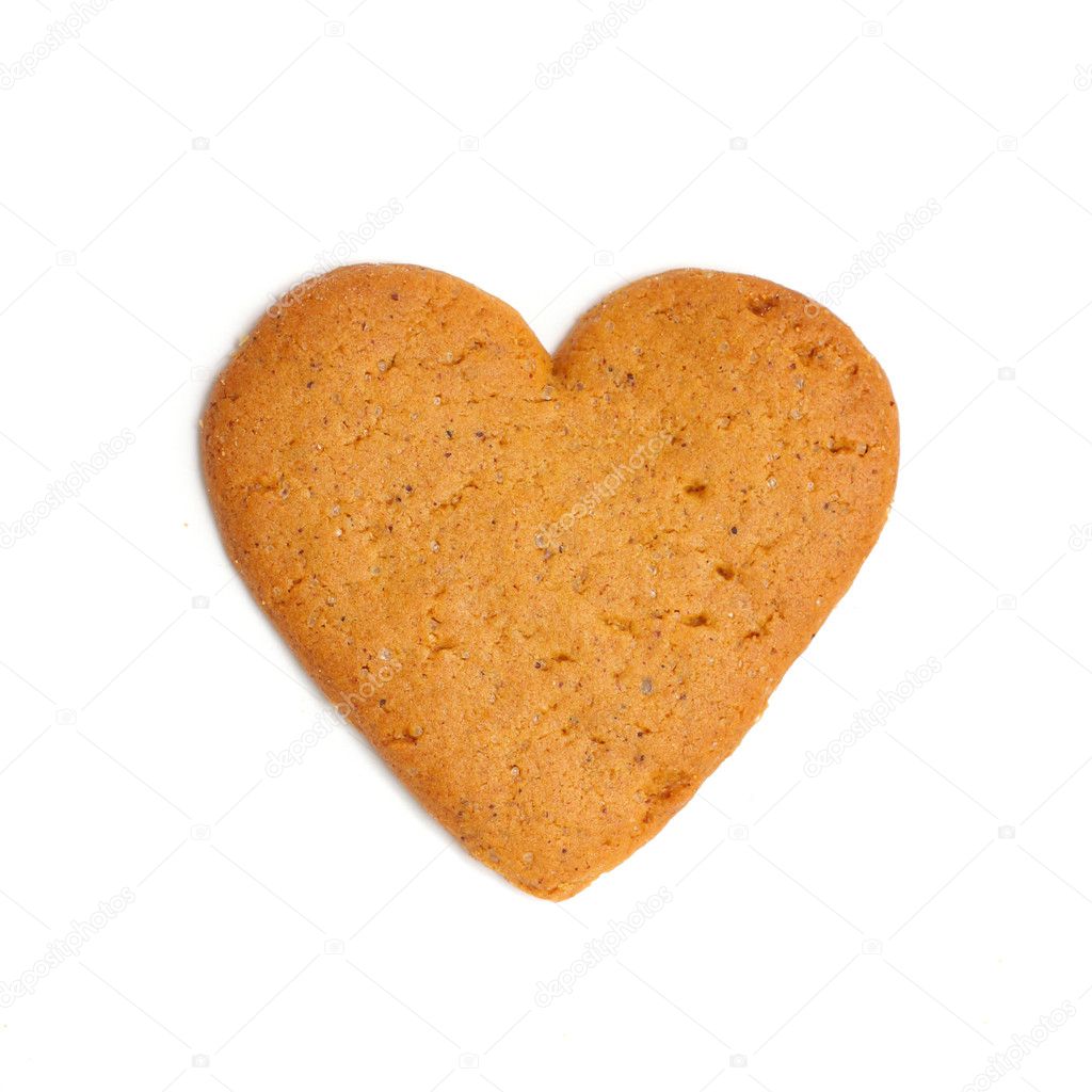 Heart shape xmas spice cake isolated on white background