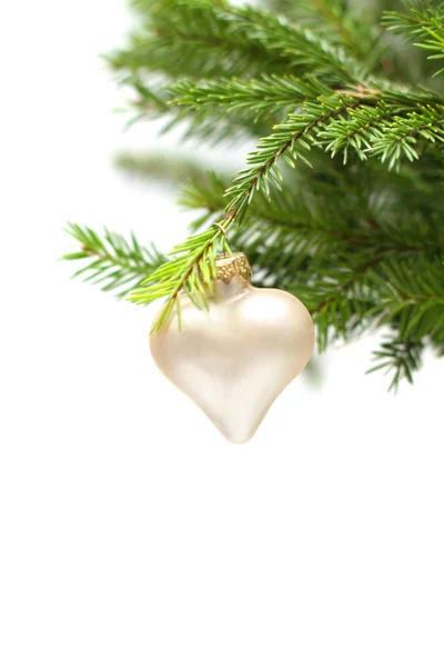 Christmas or New Year green fir and decoration isolated on white — Stock Photo, Image