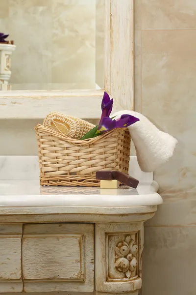 豪华浴室室内装饰和家具 — 图库照片