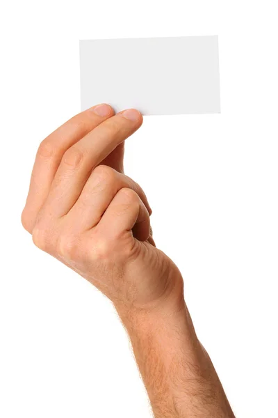 Cartão comercial vazio em uma mão masculina — Fotografia de Stock
