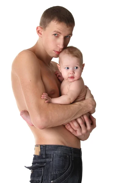 Otec drží dítě - izolované na bílém — Stock fotografie
