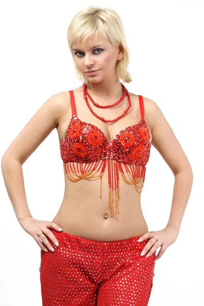 Belly dancer woman in red — Stock Photo, Image