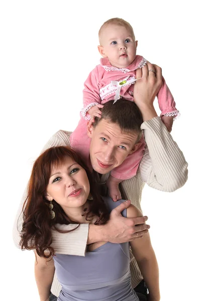 Smiling family isolated on white — Stockfoto