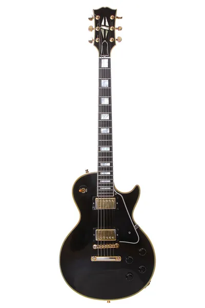 Bella chitarra elettrica nera isolata su bianco — Foto Stock