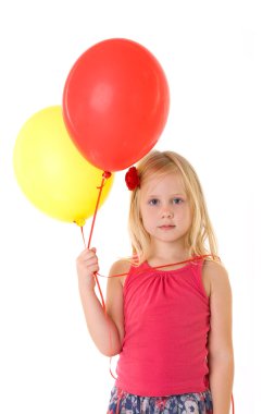 baloons üzerinde beyaz izole küçük kız