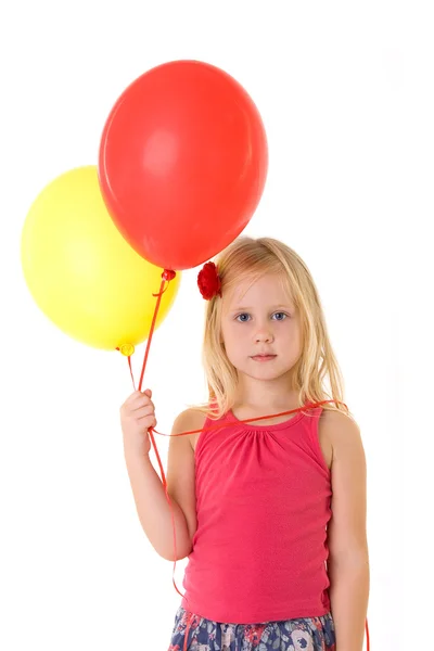 Kleines Mädchen Mit Luftballons Isoliert Auf Weiß — Stockfoto