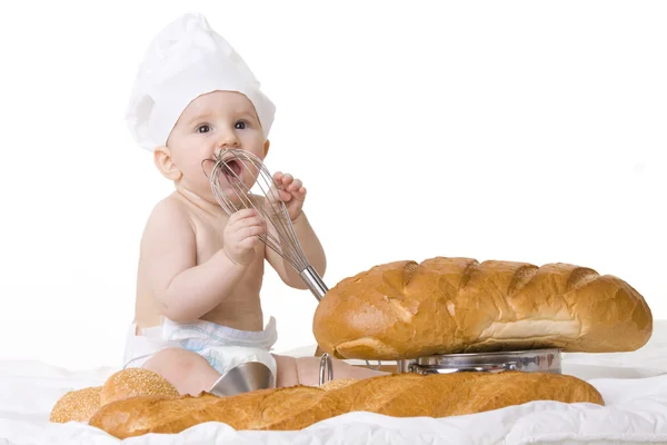 Kleine baby chef-kok geïsoleerd op wit — Stockfoto
