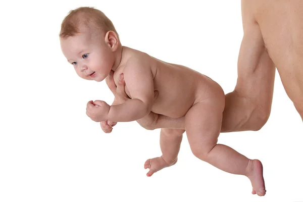 Bebé en mano masculina fuerte —  Fotos de Stock