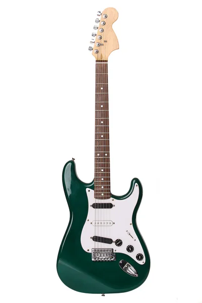 Bella chitarra elettrica verde isolata su sfondo bianco — Foto Stock