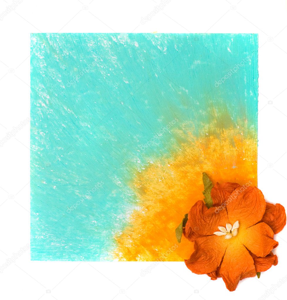Blue floral background with orange flower