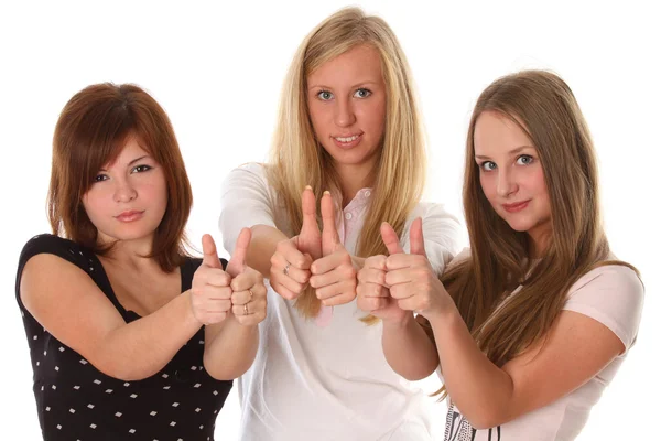 Female students show thumbs up — Stock Photo, Image