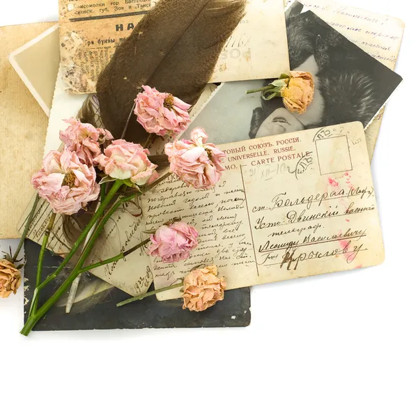 老式的背景 — — 老明信片 (1890年-1925)、 照片、 鲜花 — 图库照片