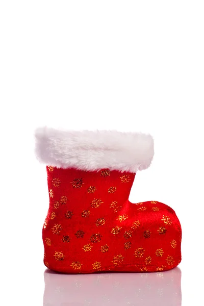 Empty red santa shoe isolated over white — Stock Photo, Image