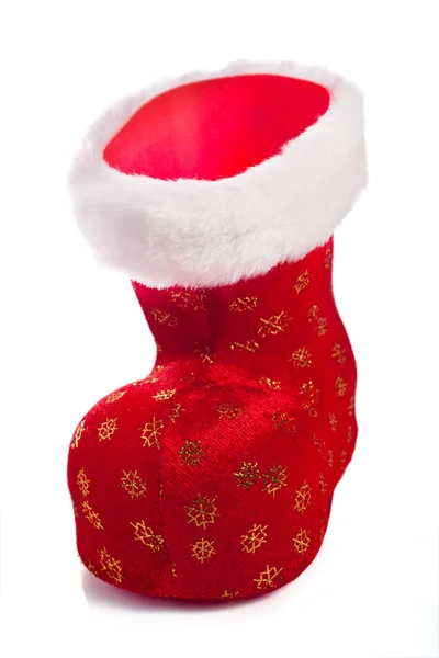 Leerer roter Weihnachtsmann-Schuh isoliert über weißem — Stockfoto