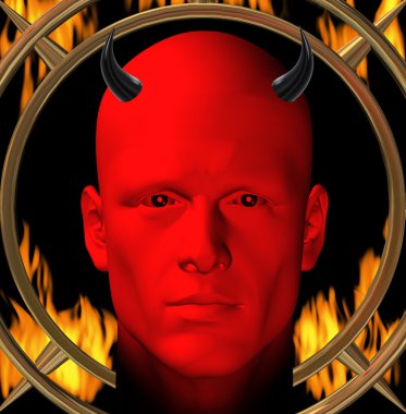 Red devil and hellfire flames. Digital 3d illustration. clipart