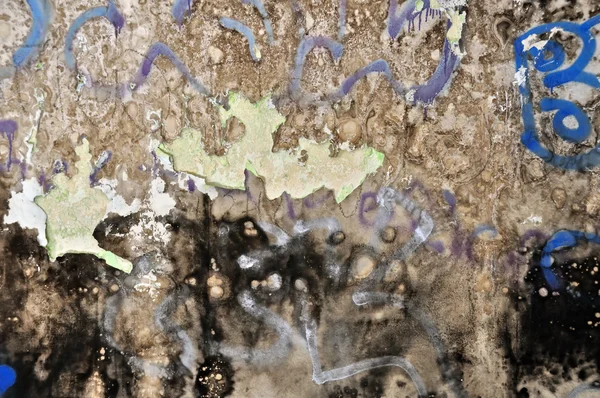Gamla Peeling Grunge Vägg Täckt Med Stökigt Graffiti Och Mögel — Stockfoto