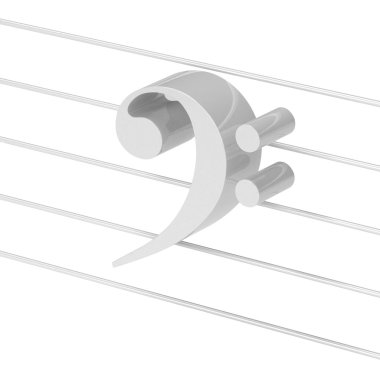 3d visualization of white bass clef over white background clipart