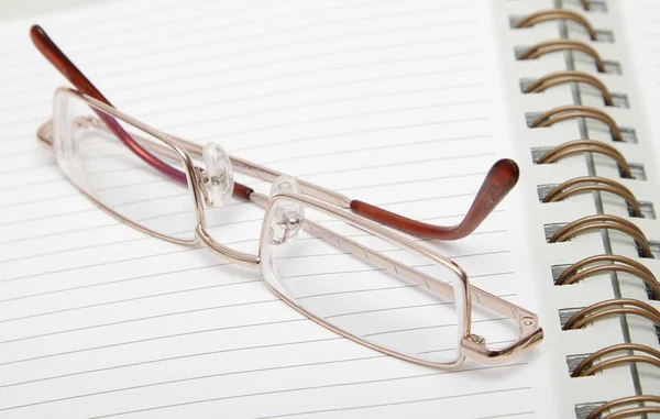 Çizgili Günlüğü Okuma Gözlükleri Bir Çift — Stok fotoğraf